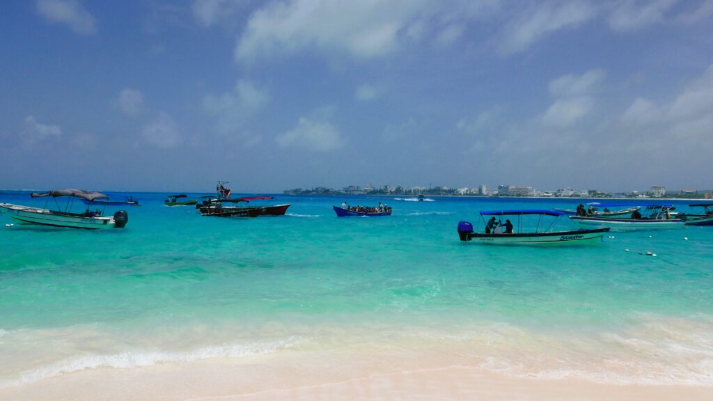 Boats in San Andrés, Colombia; the tropical island is a tourist hotspot but also drug smuggling route with go-fast launches carrying cocaine to Central America.