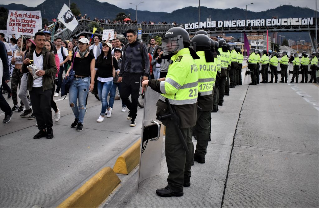 Students protesting university budget cuts last year. The  marches were mostly peaceful but clashes did occur, often between ESMAD riot police and masked agitators. Photo: Steve Hide