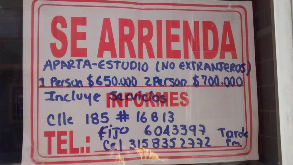 Apartment for rent, but not for extranjeros. I am a migrant too