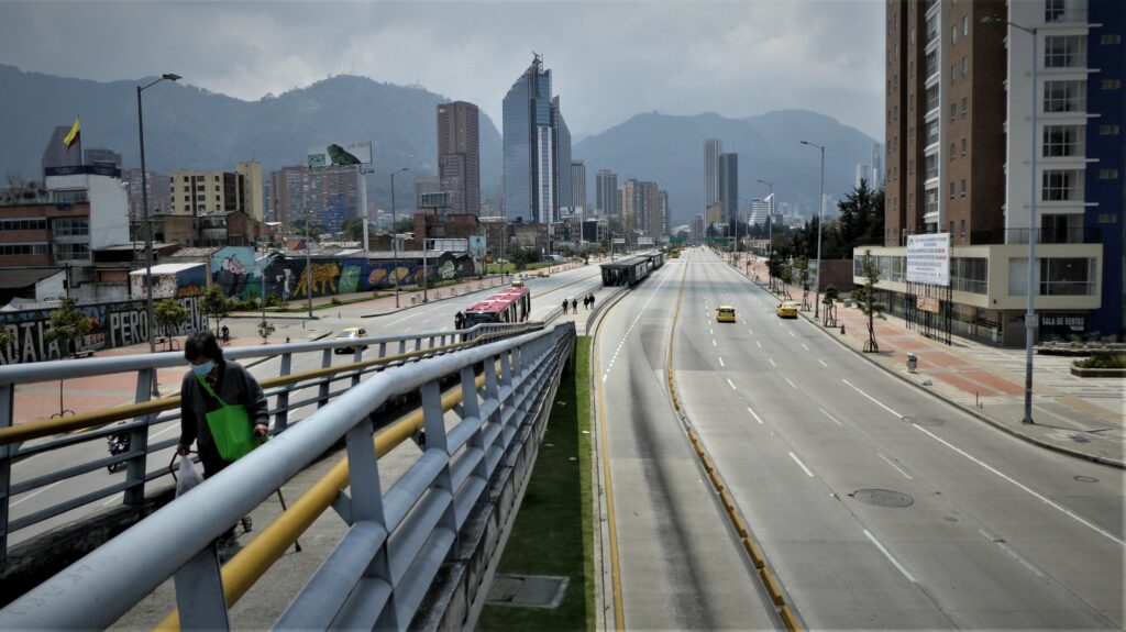 The usually busy Avenida 26 on Day 7 of the Bogotá's coronavirus quarantine.