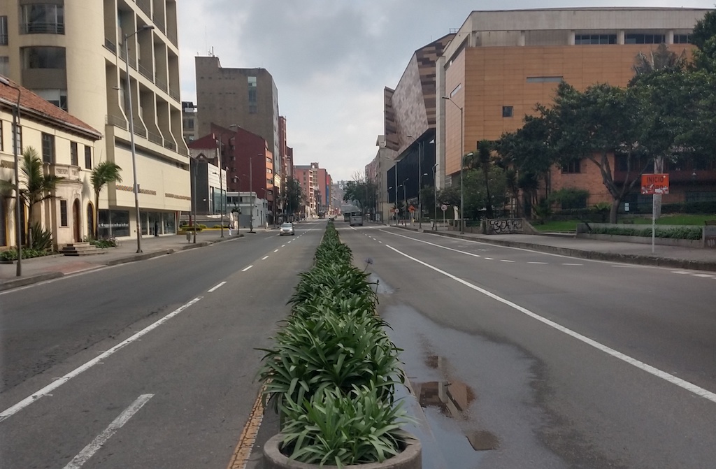 Empty streets of Bogotá during the quarantine in Colombia. 