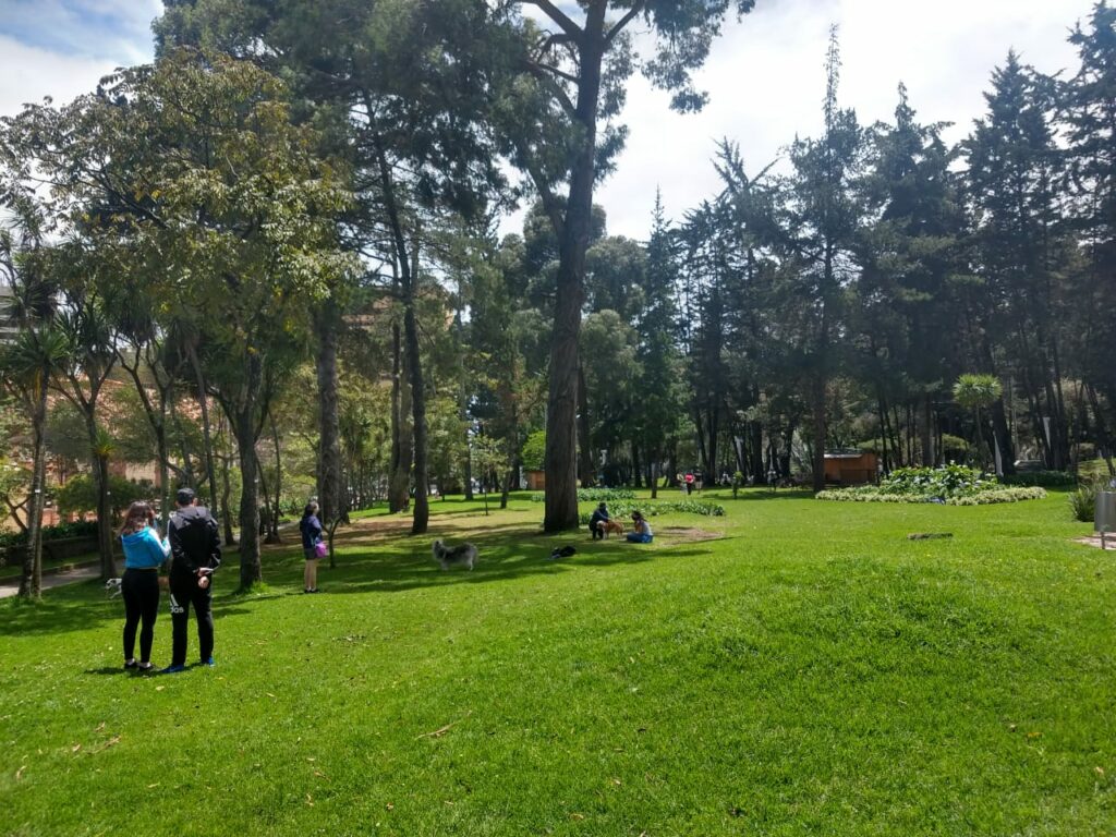 Plenty of people in the park during cuarentena estricta.