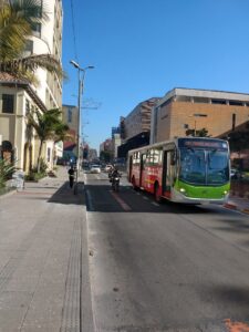 A transmilenio bus on the séptima in Bogotá Colombia