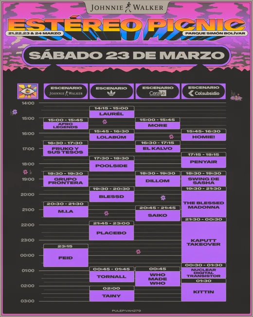 Saturday times for Festival Estéreo Picnic 2024