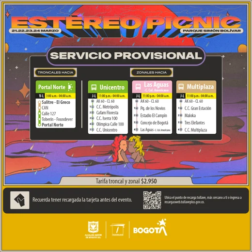 Temporary Transmi options for Festival Estéreo Picnic 2024