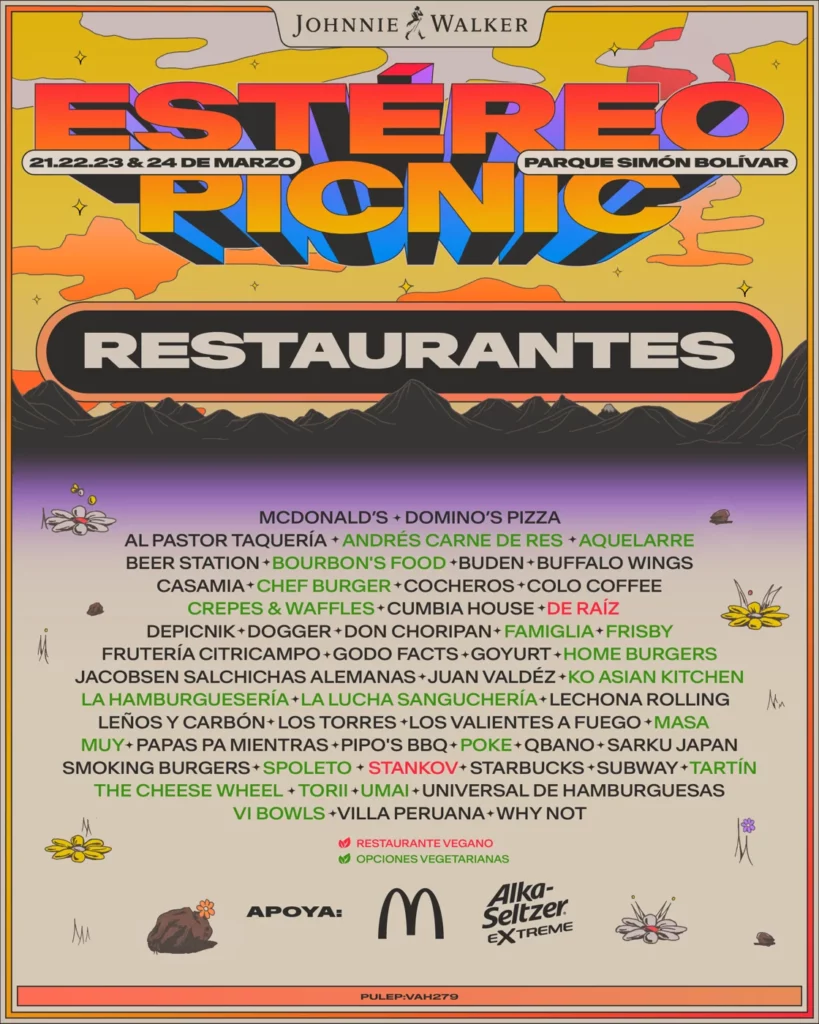 Restuarnat list for Festival Estéreo Picnic 2024