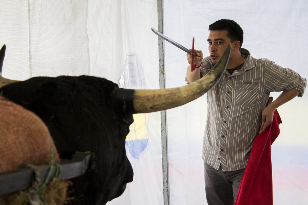 Colombia bans bullfighting. Image of man training as a matador.