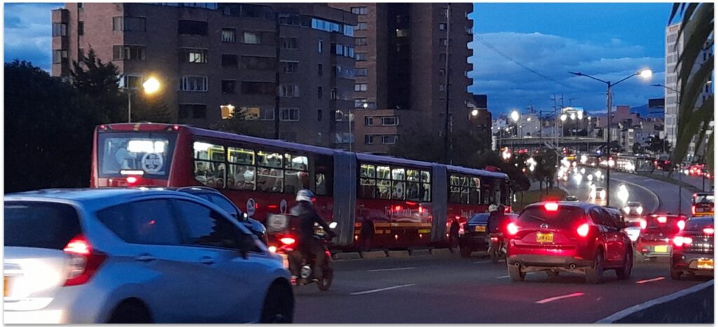 Nearly 1,500 Bogot'a buses are electric, with 10,000 planned in the next decade. Photo: Steve Hide.