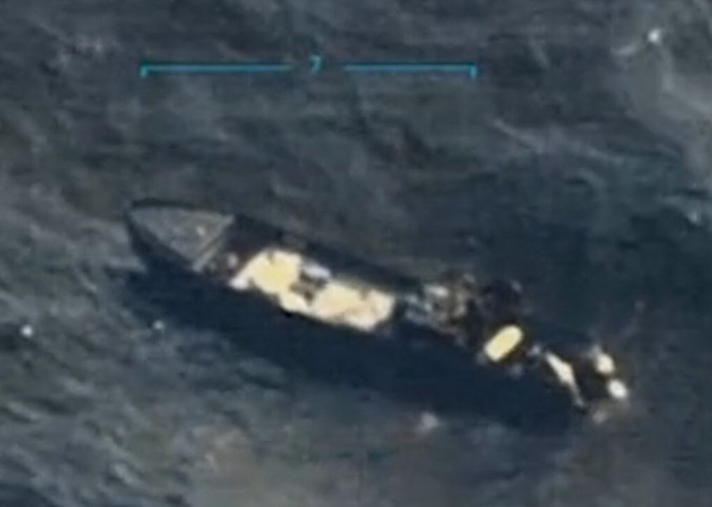 Photo of a launch blown up seconds later by a missile. Videos proved the boat to be stationary at the time. Following TV reports, Colombia's president has claimed the boat was fishing in Colombian waters when it destroyed. Photo: US Navy