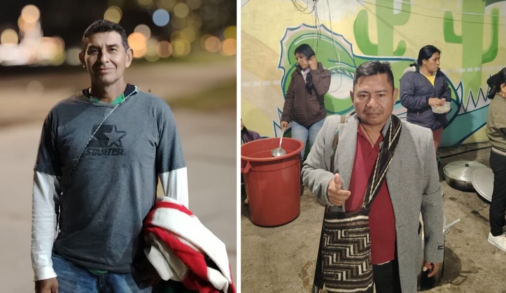 Lemon farmer Damon Torres, left, and Wou’nan governor Hernando Carpio were in Bogotá to join the marches organised by the political movement Congreso del Pueblo. Photos: Steve Hide