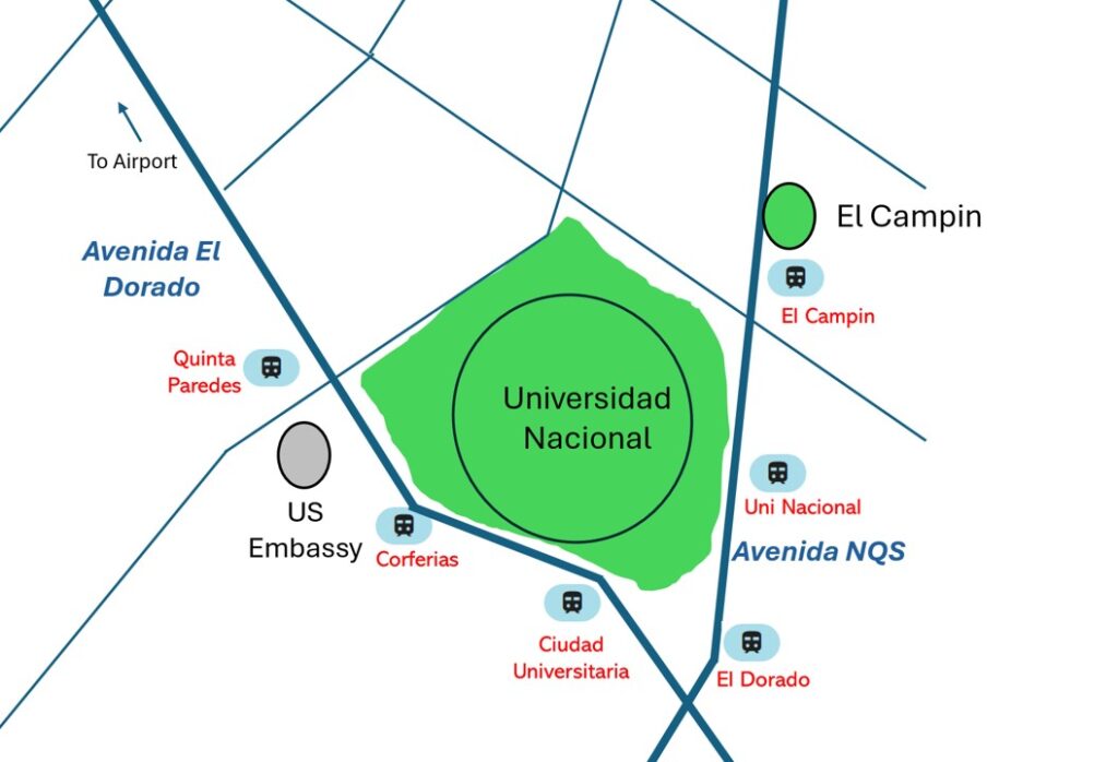 Bogotá's Universidad Nacional campus sits on the junction of the city's main transport routes.
