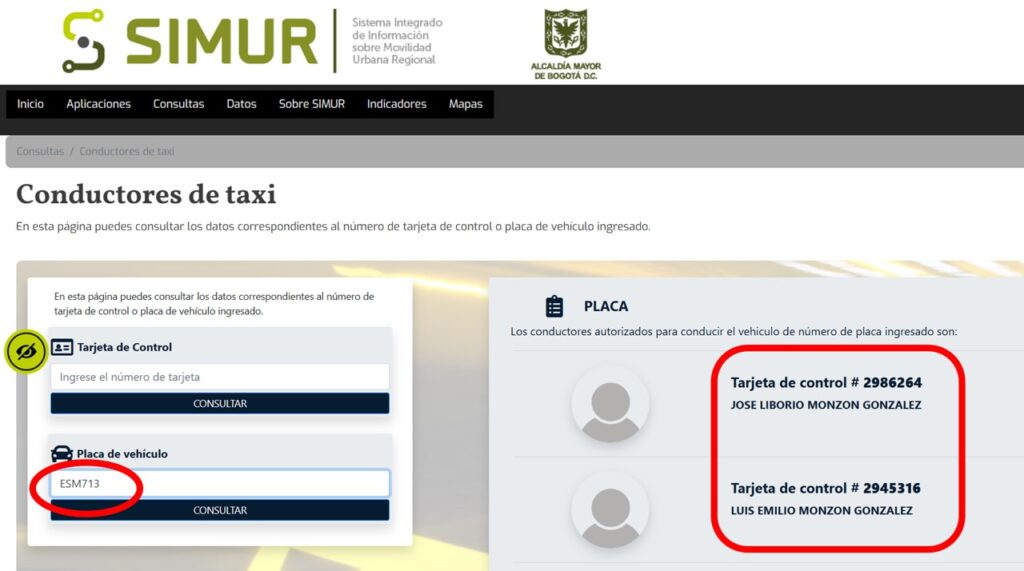 Bogota´'s SIMUR taxi checker. In a random test by The Bogotá Post, only six out of 10 taxis were found to have a current registration.  Access the site here