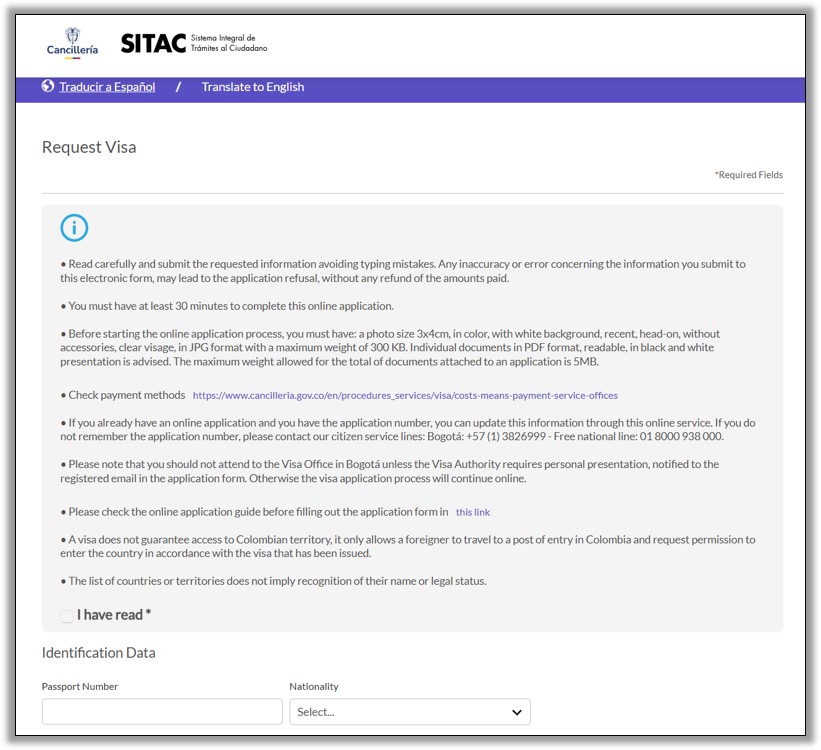 The visa application page on the Cancelleria website.  Choose 'traspaso' from the options.