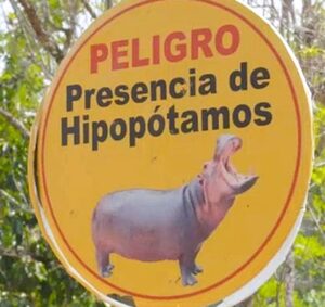 Watch out for hippos. Sign in Puerto Triunfo.